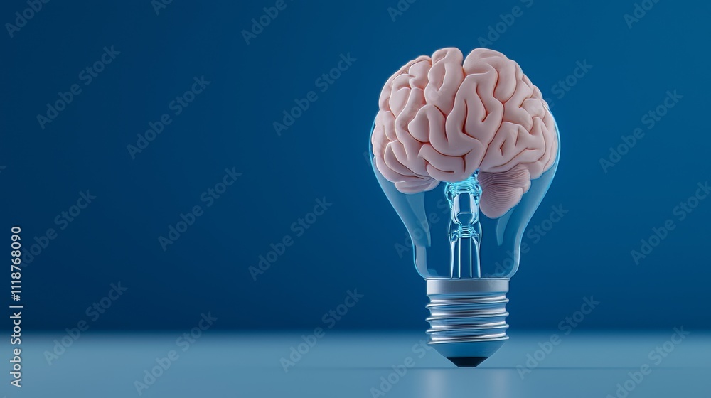 Poster imaginative illumination: a 3d rendered image featuring a brain-shaped lightbulb, symbolizing creati