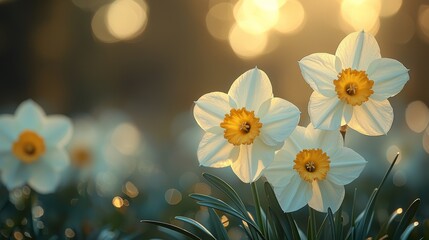 Text space provided next to a Narcissus flower. Daffodil Narcissus flowers.