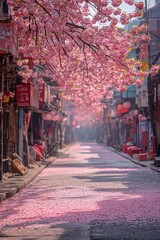 Fototapeta premium In spring, Japan offers a stunning view with cherry blossoms, perfect for a vertical background.