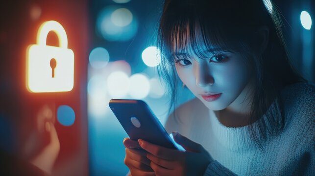 User using mobile phone with digital padlock on internet technology network security with cloud security and data encryption, cybersecurity, Cyber security network. Data protection concept.