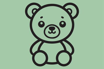 A simple black-and-white line art illustration of a cute teddy bear.