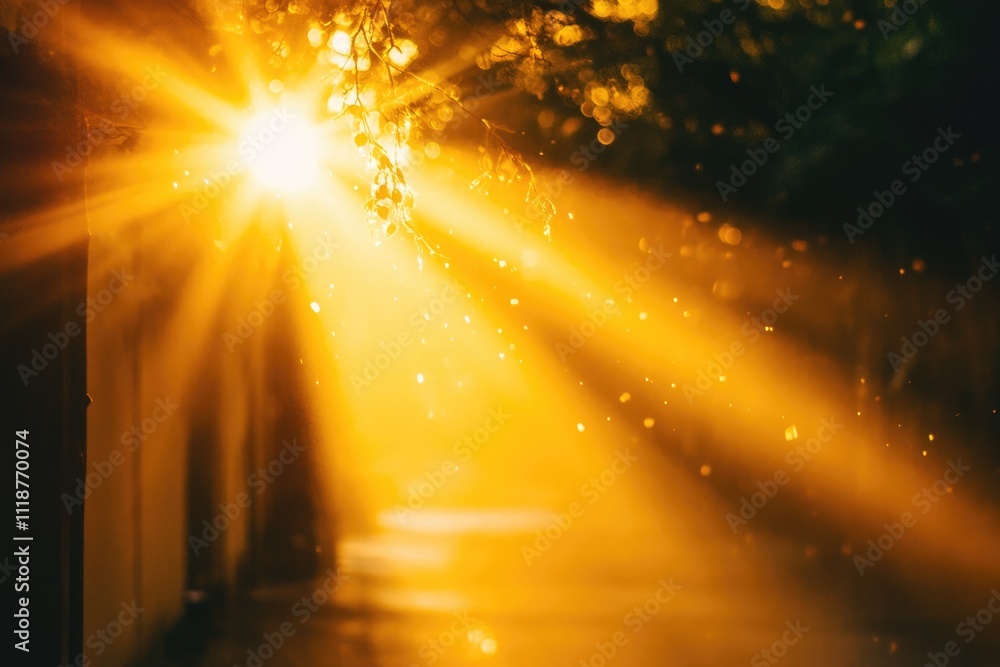 Poster radiant warm glow: soft sun rays and glare create a summer burst of light in an abstract background