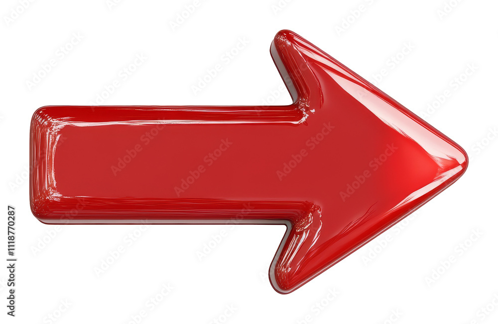 Poster red glossy rightward arrow icon on transparent background, direction and navigation concept