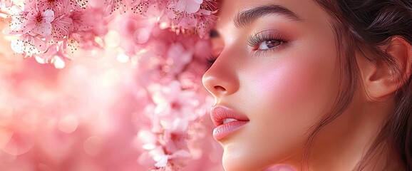 Template illustration banner background featuring cherry blossoms for a festive spring.