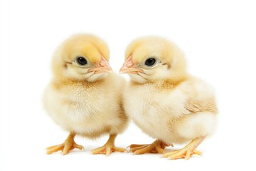 Obraz premium Adorable Duo of Baby Chicks on a Clean White Background