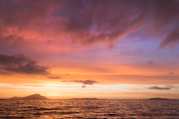 Colorful sunset at the Atlantic coast in Norway