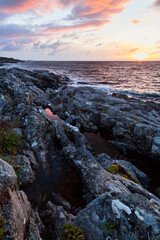 Colorful sunset at the Atlantic coast in Norway