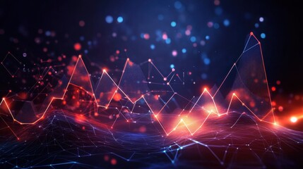 Abstract digital visualization of data trends with glowing lines and particles.