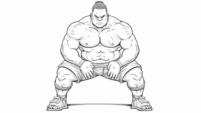 recommend clip art: Sumo Squat Workout Outline on White Background: Fitness Exercise for Strong Legs