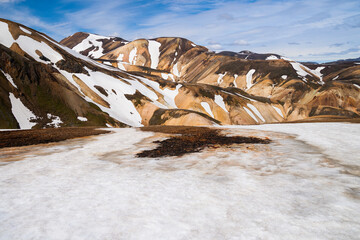 Beautiful wild landscape with colorful mountains in Landmannalaugar - Iceland
