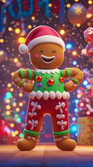 Fototapeta premium Bright festive illustration with a festive 3D gingerbread man