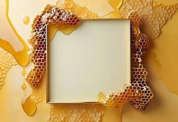 Golden honeycomb frame with dripping honey
