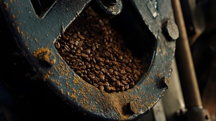 Close-up of coffee beans in the air, to do so stares roaster