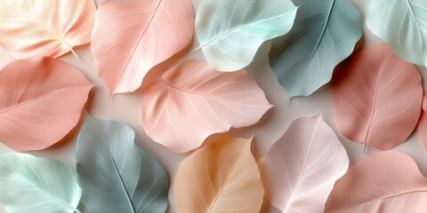 Soft pastel leaves overlap seamlessly, creating a calming, artistic composition reminiscent of a watercolor painting.