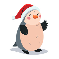 Penguin in a New Year's red cap, vector stylized image. Character for Christmas and New Year design