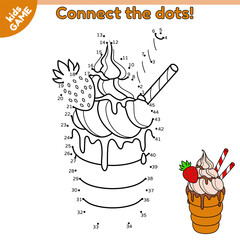 Dot to dot Christmas kids game. Connect the dots by numbers. Trdelnik or trdlo is traditional Czech street food. Xmas cinnamon roll with cream, chocolate glaze. Educational puzzle for children. Vector