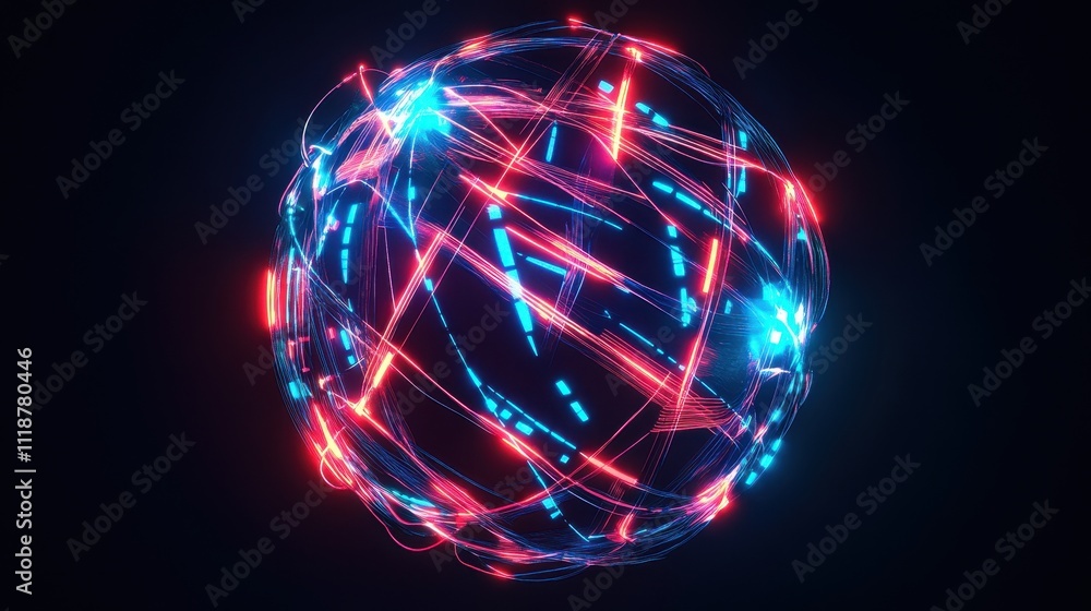 Poster abstract representation of interconnected nodes in vibrant colors, symbolizing data or energy flow.