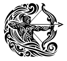 Obraz premium segno zodiacale sagittario tribale tatuaggio. Generative AI