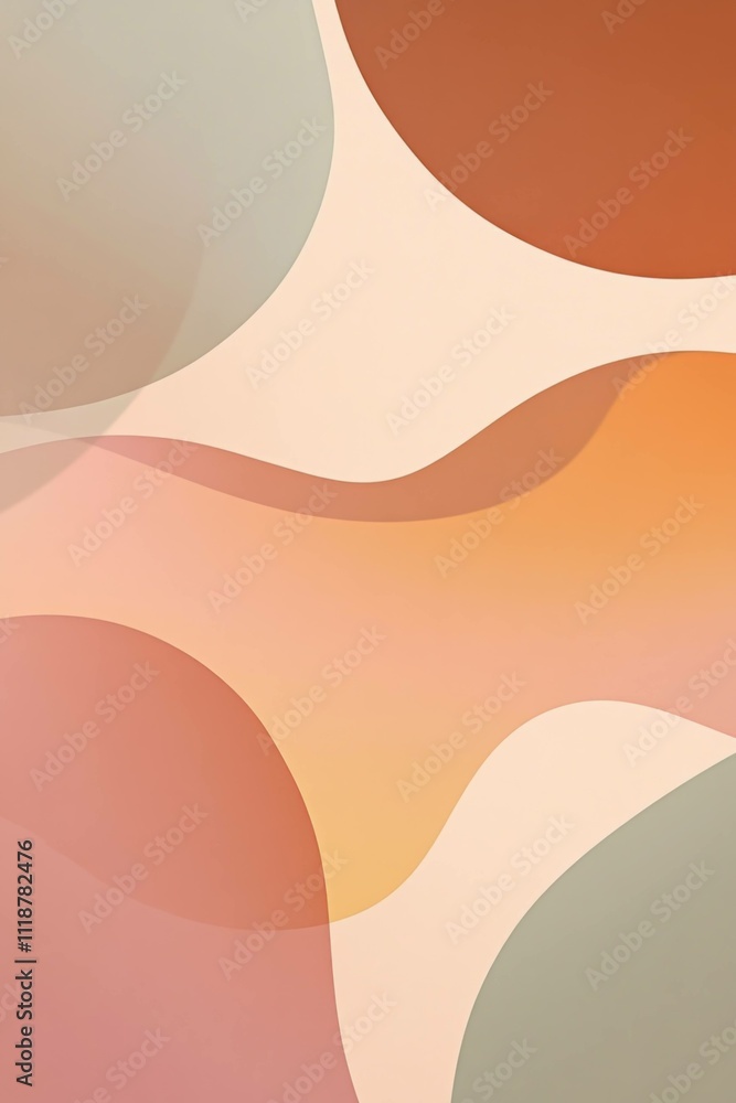 Poster abstract colorful composition with wavy shapes in warm tones, creating a modern and artistic design.