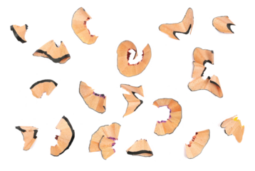 Set wooden spiral pencil shavings from sharpener isolated on white
