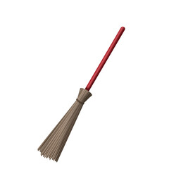 Illustration of a broom stick made from coconut leaves with a red handle