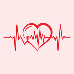 Heart with heartbeat line. Healthcare concept of heartbeat pulse line vector icon
