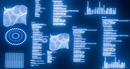 3d holographic render animation of a code running on cloud, Artificial intelligence booting up, AI system ready, Code running, Cyber security Concept. - Powered by Adobe