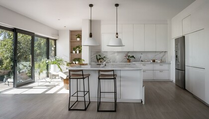 How to Create a Seamless Transition Between Your White and Neutral Contemporary Kitchen and Dining Area for Cohesion