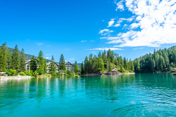 Tourists Enjoying Summer Breathtaking Lake