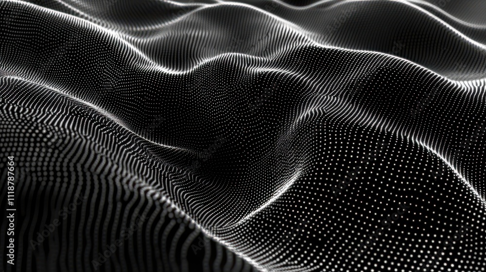 Poster abstract digital data background. wave with moving dots. musical stream of sounds. 3d rendering.