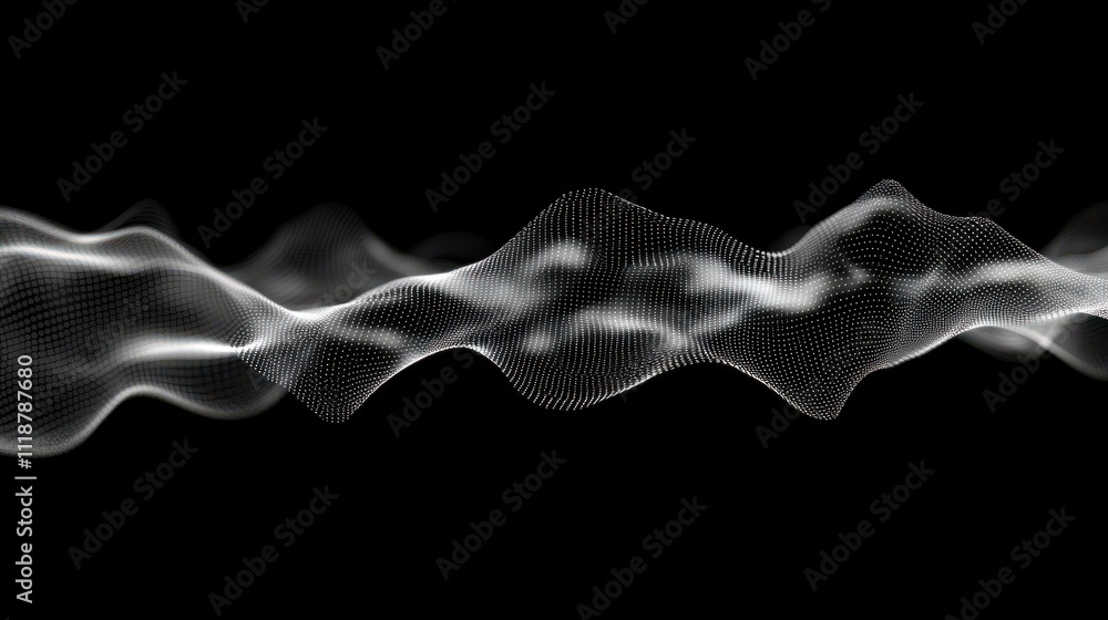 Poster abstract digital data background. wave with moving dots. musical stream of sounds. 3d rendering.