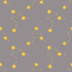 Small Libra Zodiac Constellations Design Seamless Pattern on a Gray Background