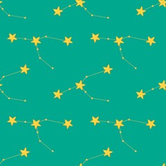 Small Taurus Zodiac Constellations Design Seamless Pattern on a Peacock Background