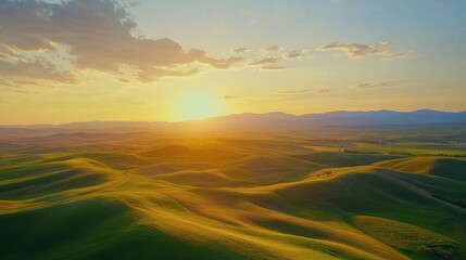 Fototapeta premium Aerial drone landscape of famous Tuscany hills, Italy spring fields sunset Asciano Siena Firenze