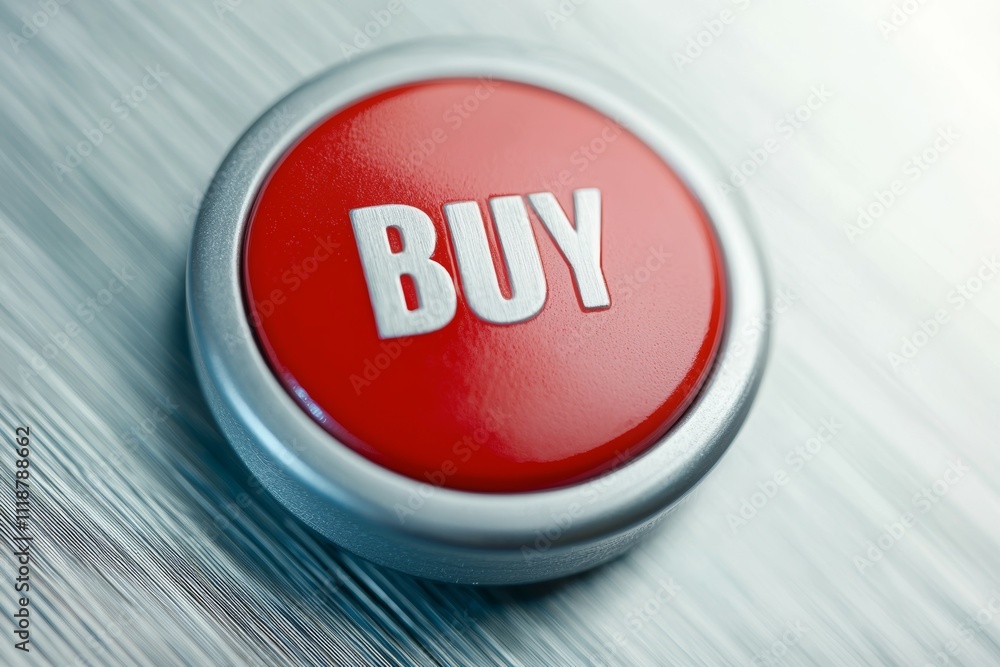 Poster a red button with the word buy written on it