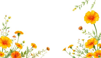 Cheerful Marigolds: Watercolor Illustration on White Background