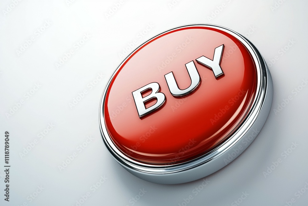 Poster a red button with the word buy on it