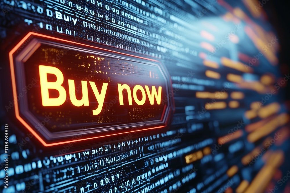 Poster a computer screen with a buy now button in orange