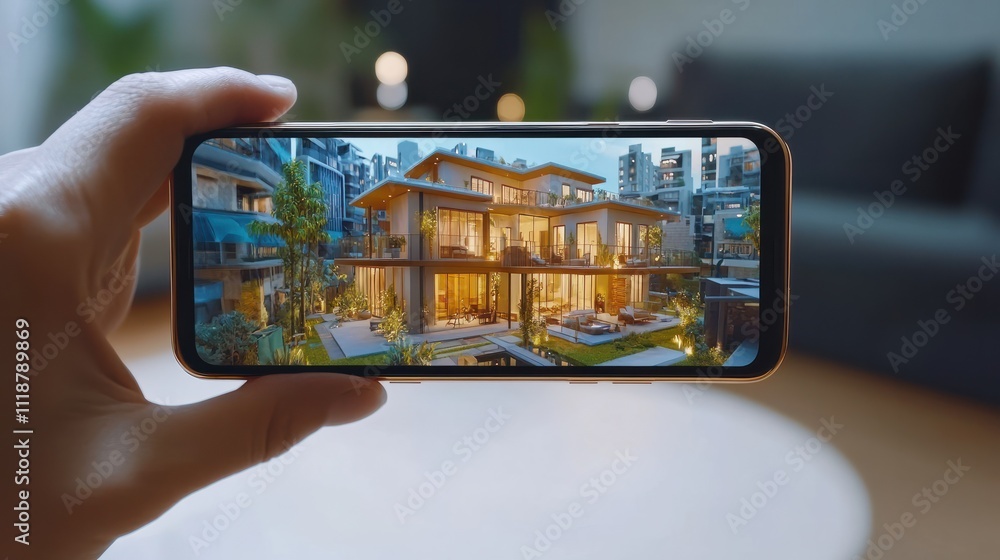 Poster augmented reality concept. hand holding smartphone with ar application used to simulate 3d pop-up in