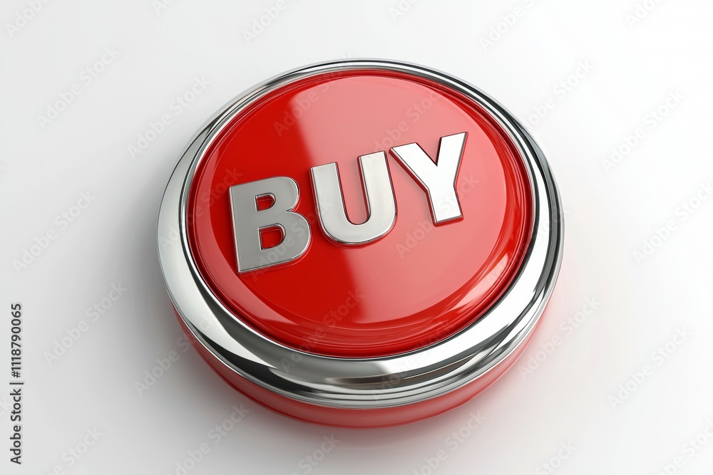 Poster a red button with the word buy on it