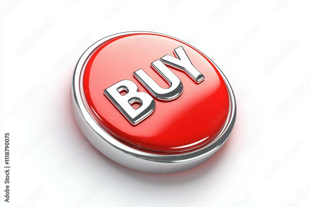 Poster a red button with the word buy on it