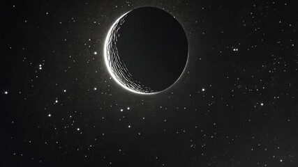 Celestial view of a crescent moon in a starry night sky during a new moon phase