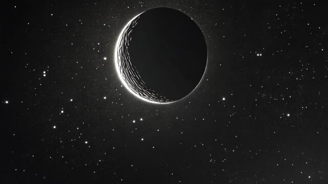 Celestial view of a crescent moon in a starry night sky during a new moon phase
