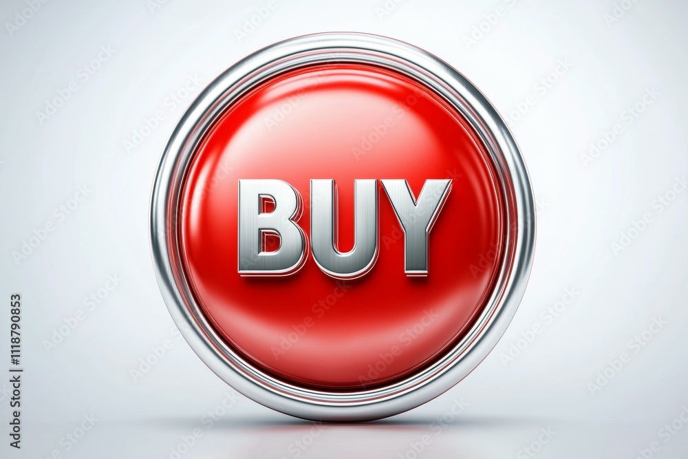Poster a red button with the word buy on it