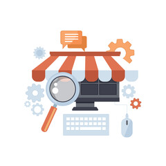 Web Vector Illustrations. Online shopping. Design graphic elements, signs, symbols. Mobile marketing and digital marketing. Buy online. Pay per click