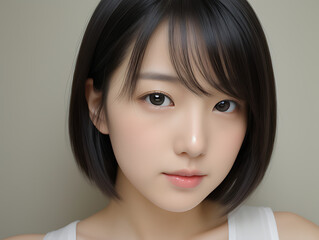 beautiful japanese woman looking at the camera, model-like translucent woman, generated ai