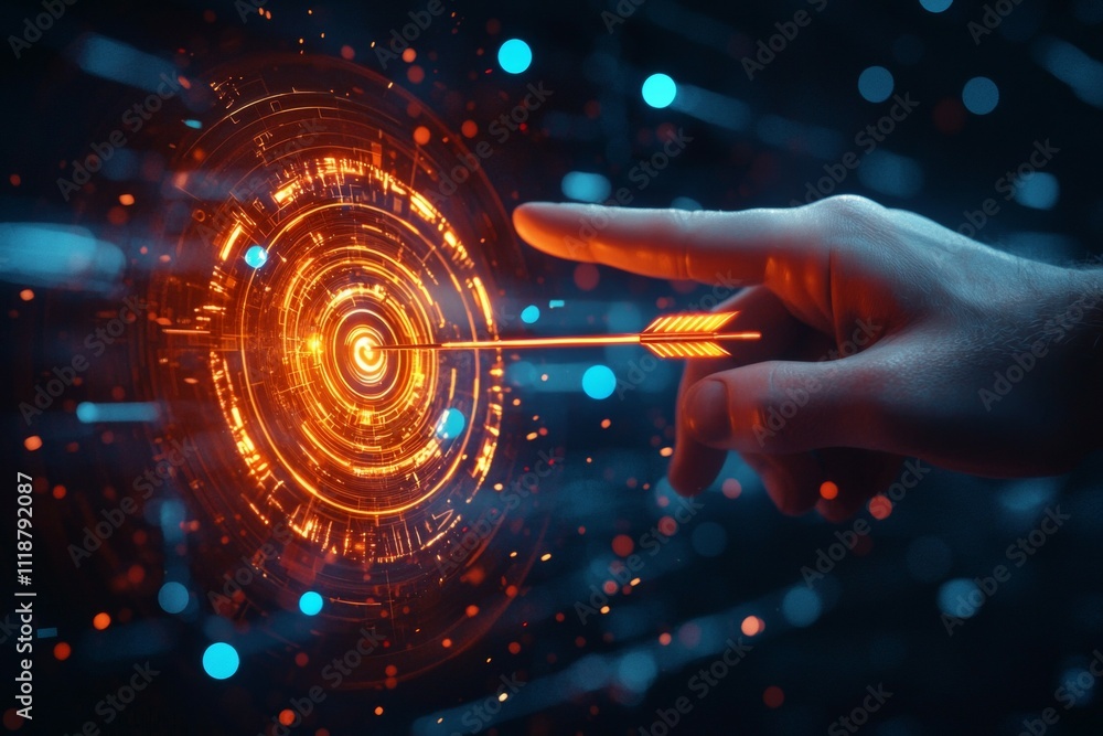 Poster a hand pointing at a glowing circle with an arrow in the middle