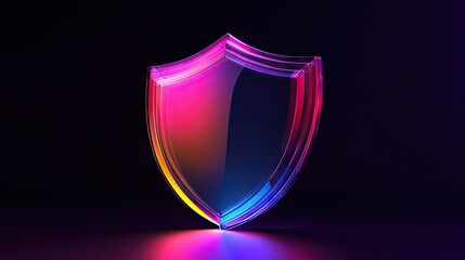 Glowing multicolored shield on a dark background symbolizing digital protection and security.