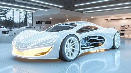 Obraz premium Futuristic Electric Sports Car Showroom