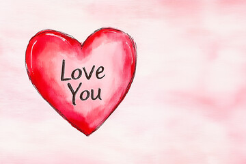 Fototapeta premium Pink Watercolor Painted Heart Card with Copy Space